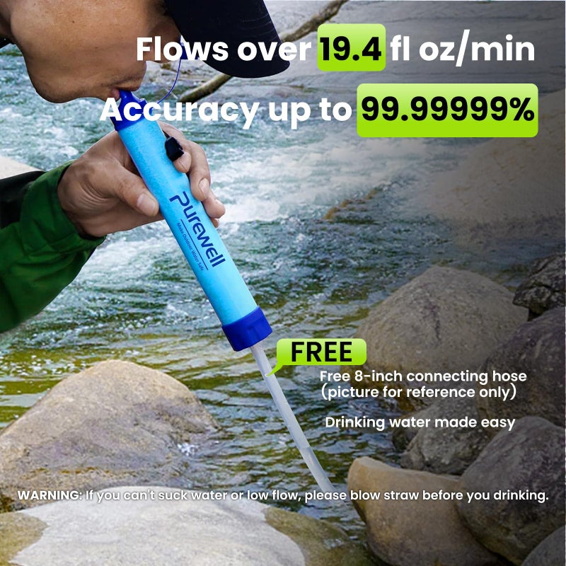 Purewell Outdoor Water Filter Personal Water Filtration Straw Emergency Survival Gear Water Purifier for Camping Hiking Climbing Backpacking(2PCS) - Image 4